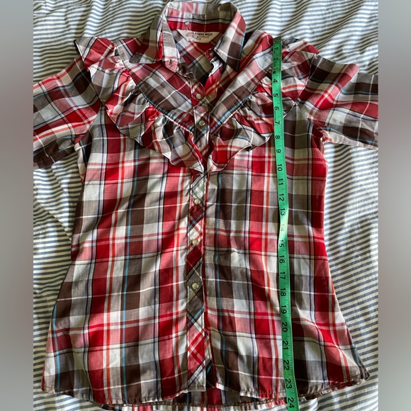 Vintage Stage West by Prior Western Plaid Button Down Shirt with Ruffle Detail - Picture 8 of 13